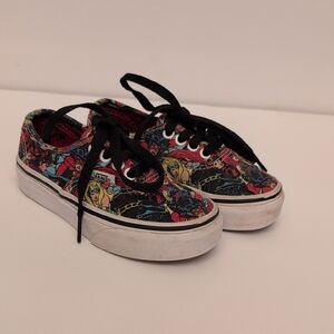 Vans Marvel Kids Low Top Sneakers Black Red Multicolor Comic Art - Size 10.5